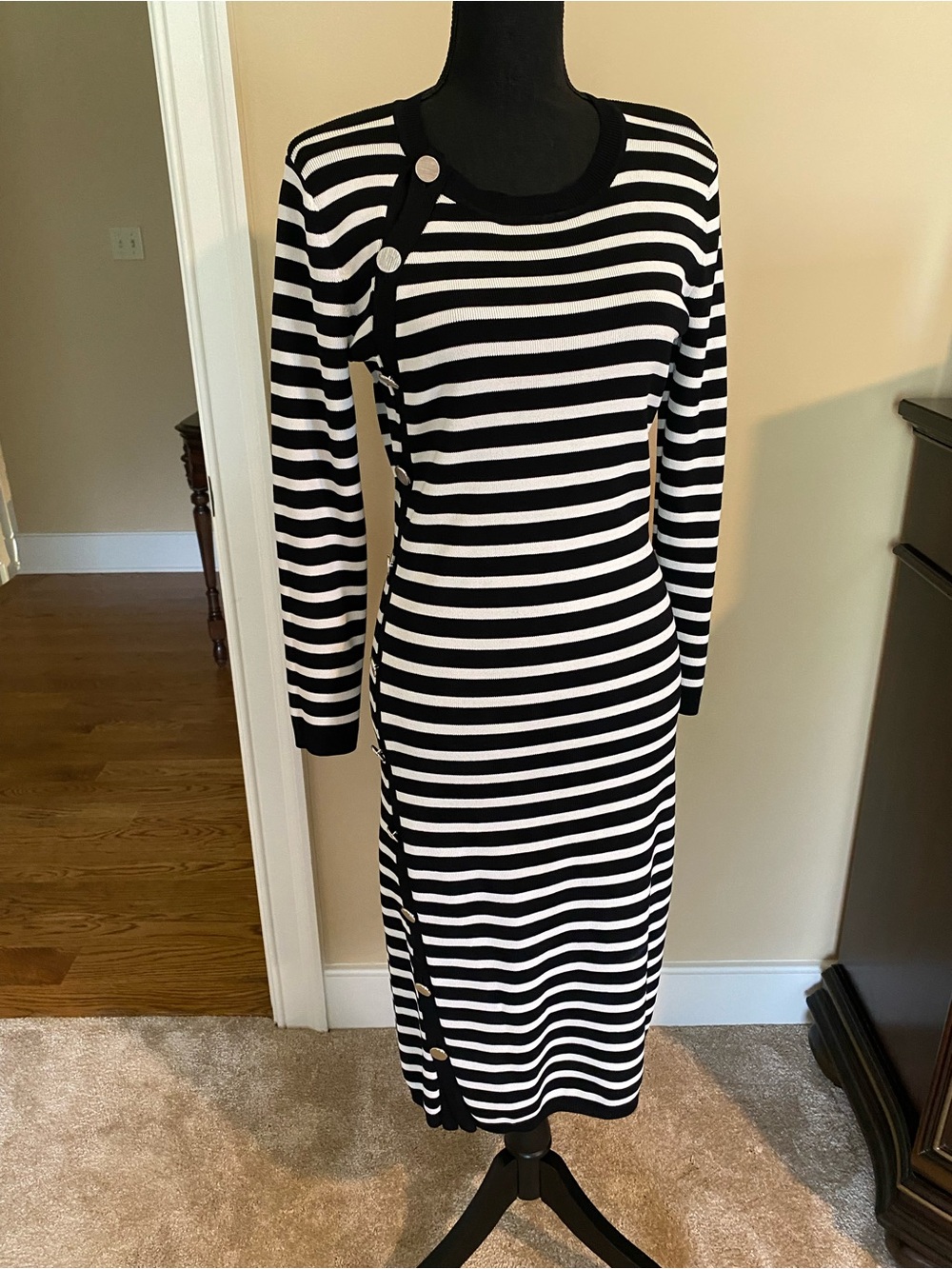 Altuzarra Black and White Striped Long Sleeve Knit Dress